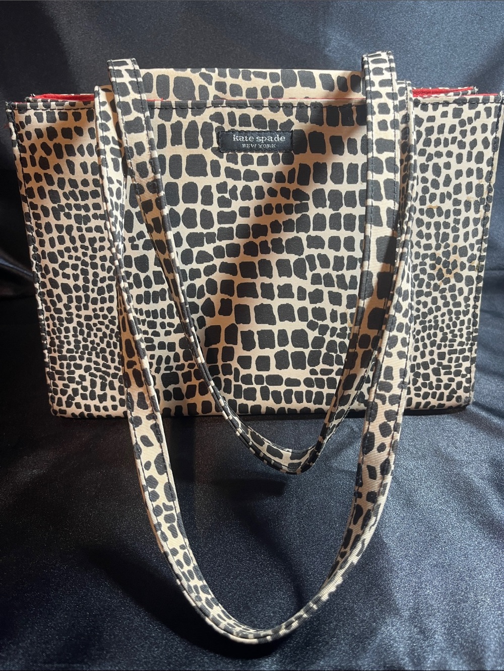 kate spade Leopard-Print Tote in Beige and Black with Red Trim